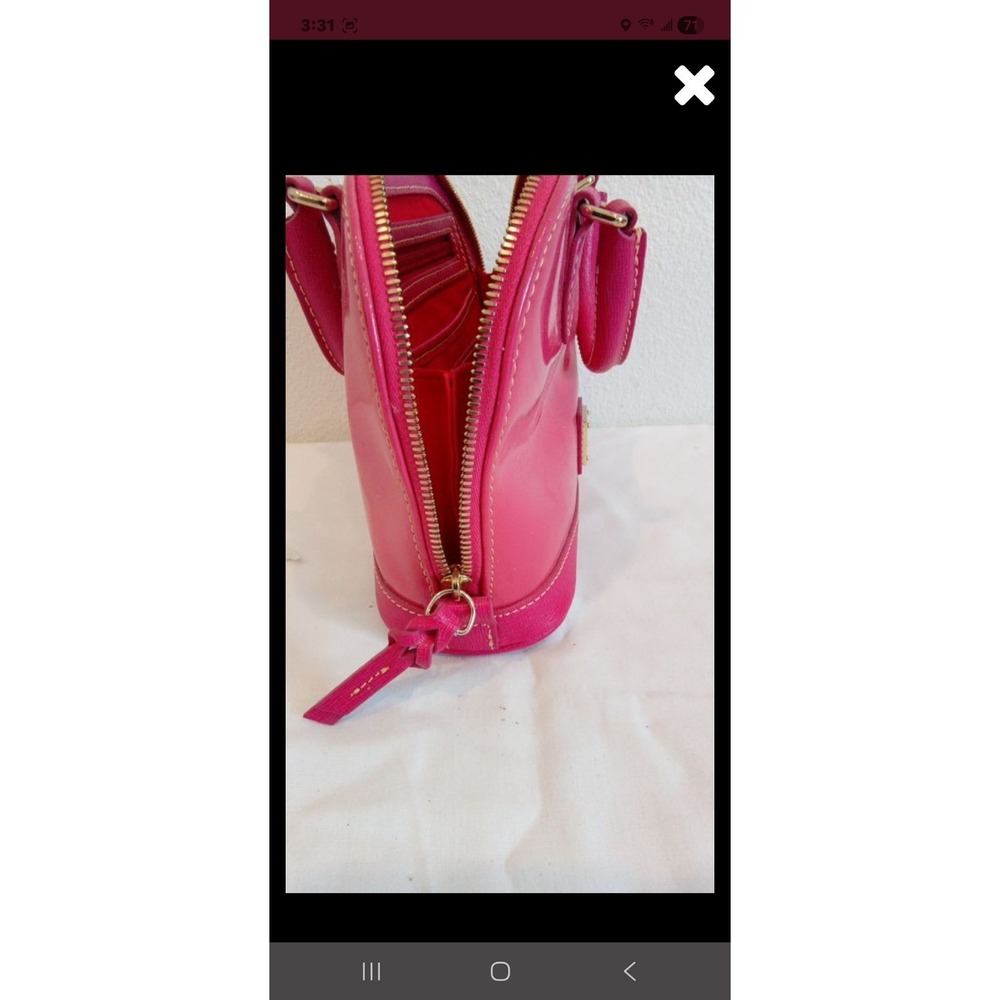 Dooney & Bourke Domed Satchel Hot Pink Patent Leather Natural Trim Zip Closure - Picture 9 of 16
